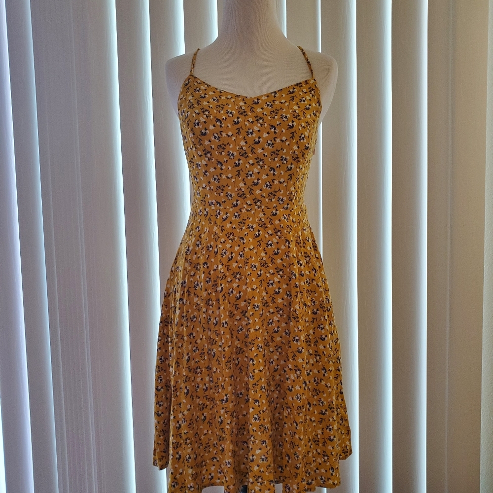 Yellow floral print midi dress